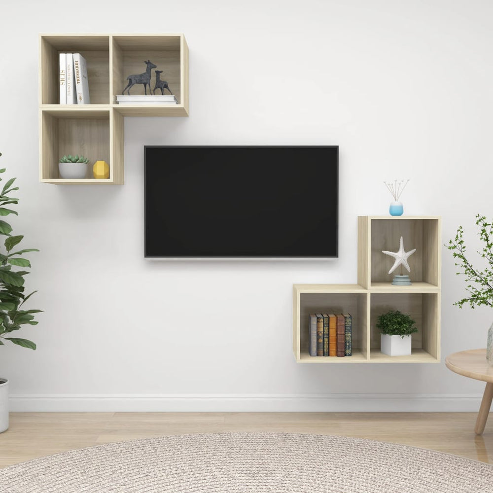 Televizoriaus spintelių komplektas, 4 dalių, ąžuolo, mediena