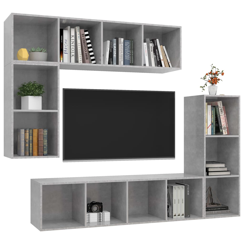 TV skapju komplekts, 4 detaļu, betona pelēks, koks