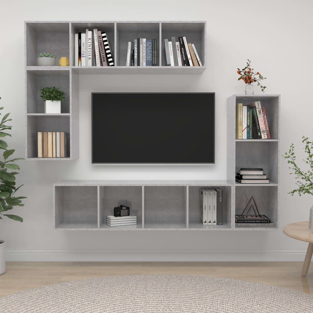 TV skapju komplekts, 4 detaļu, betona pelēks, koks