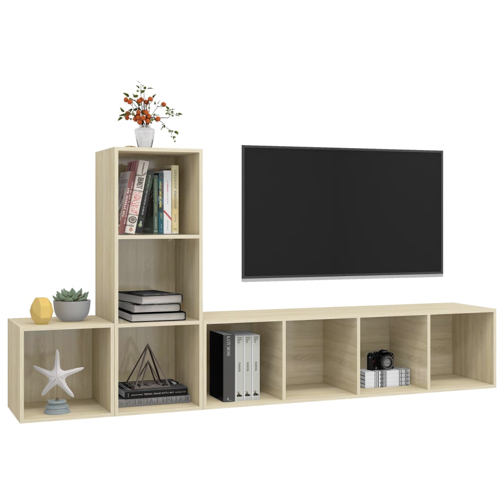 TV skapīšu komplekts, 3 daļas, ozolkoks, skaidu plāksne