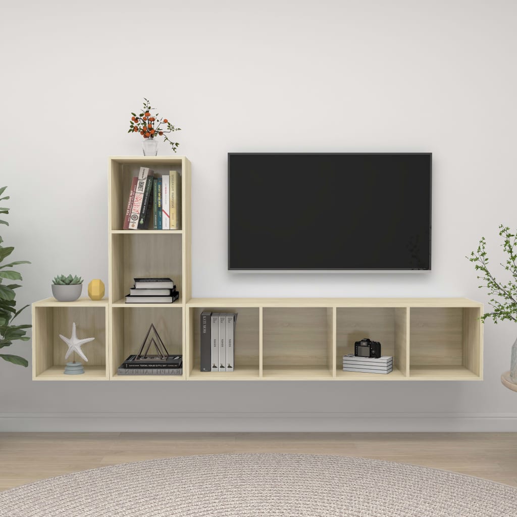 TV skapīšu komplekts, 3 daļas, ozolkoks, skaidu plāksne