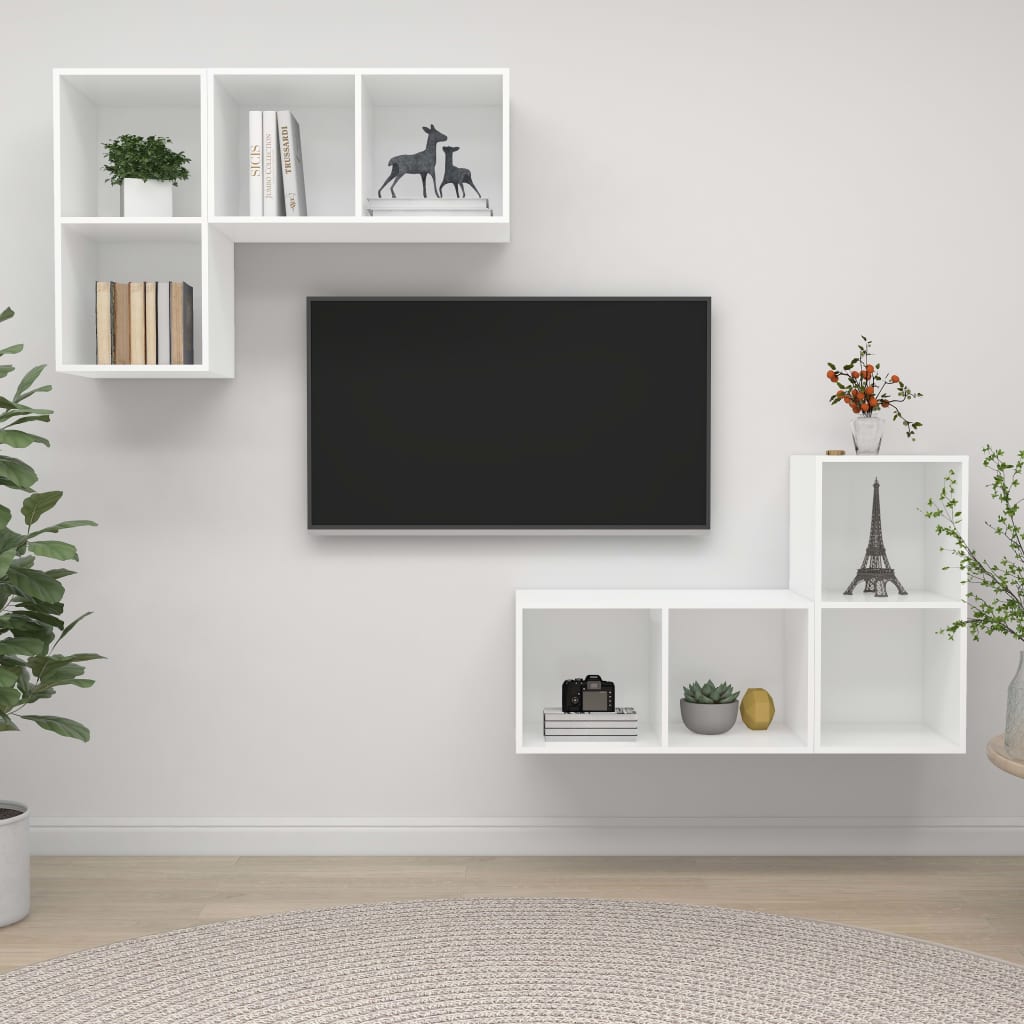 Pie sienas stiprināmi TV skapīši, 4 gab., balti, koks