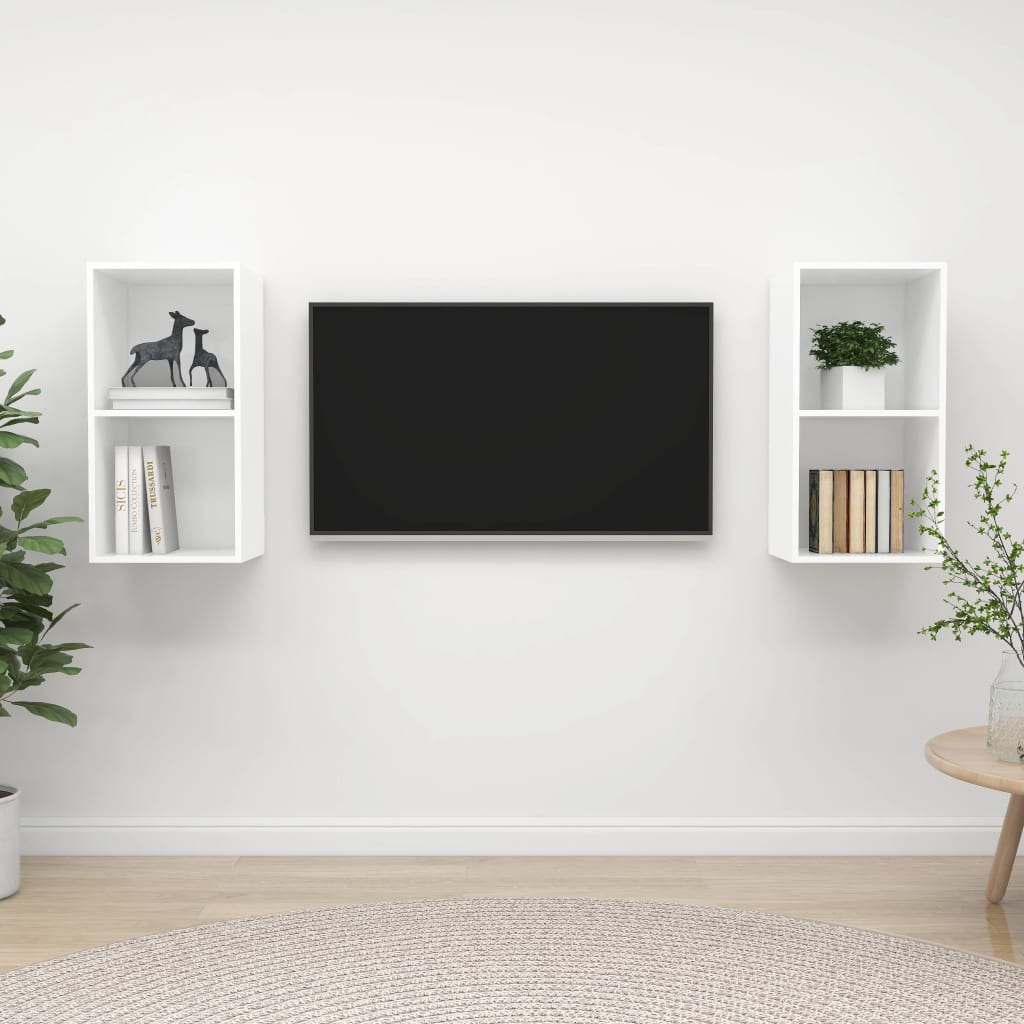 Sienas TV skapīši, 2 gab., balti, koks