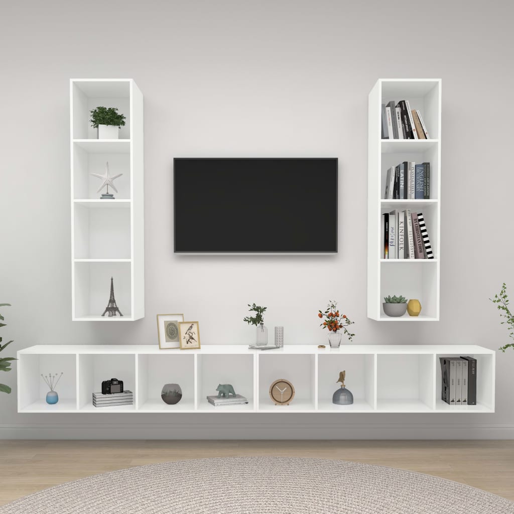 Pie sienas stiprināmi TV skapīši, 4 gab., balti, koks