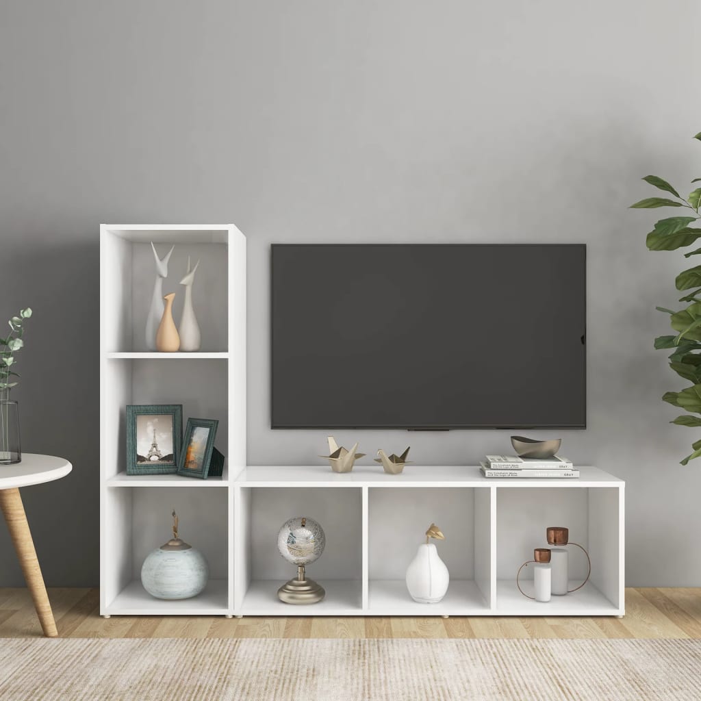 TV galdiņi, 2 gab., balti, 107x35x37cm, skaidu plāksne