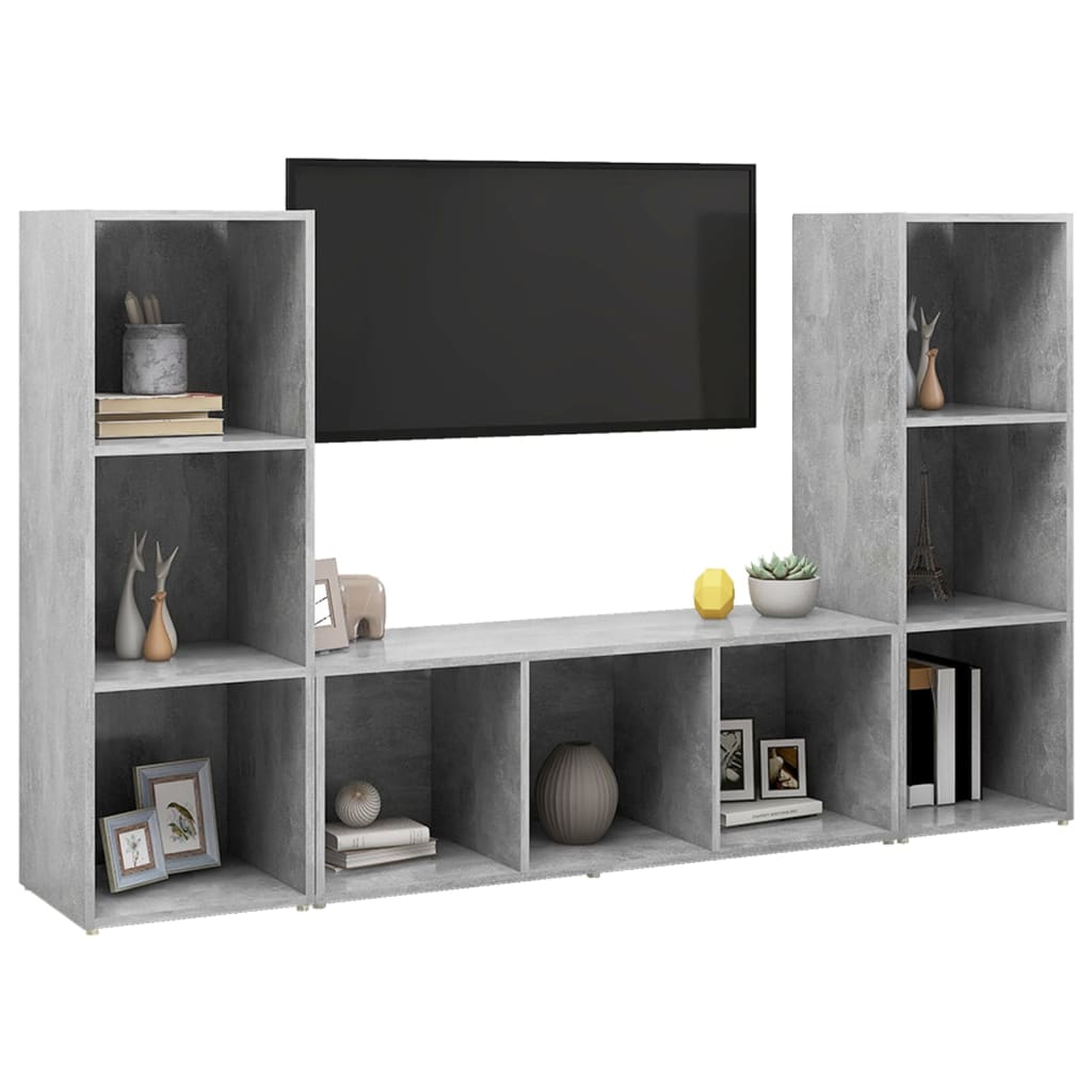 TV Cabinets, 3 pcs., gray, 107x35x37cm, particle board