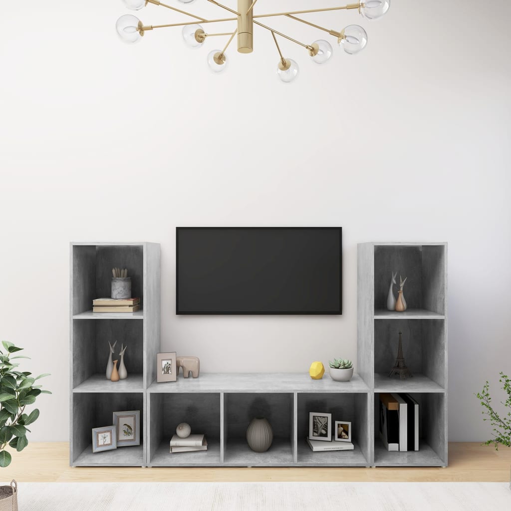TV Cabinets, 3 pcs., gray, 107x35x37cm, particle board