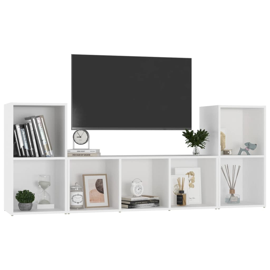 TV skapīšu komplekts, 3 daļas, balts, skaidu plāksne