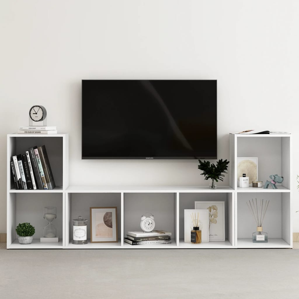 TV skapīšu komplekts, 3 daļas, balts, skaidu plāksne