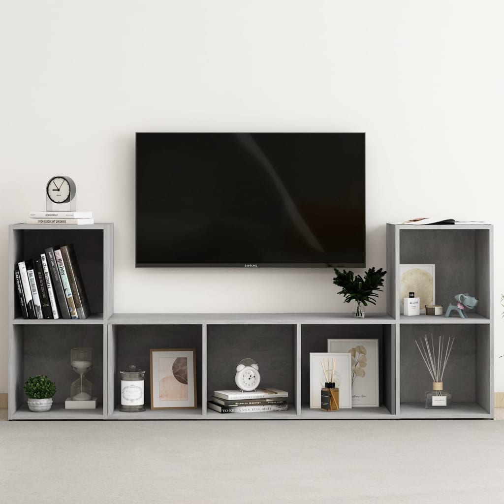 TV skapju komplekts, 3 gab., betona pelēks, skaidu plāksne