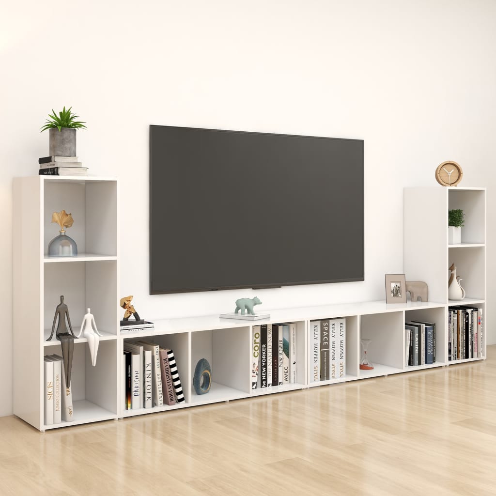 Televizoriaus spintelės, 4vnt., baltos, 107x35x37cm, MDP