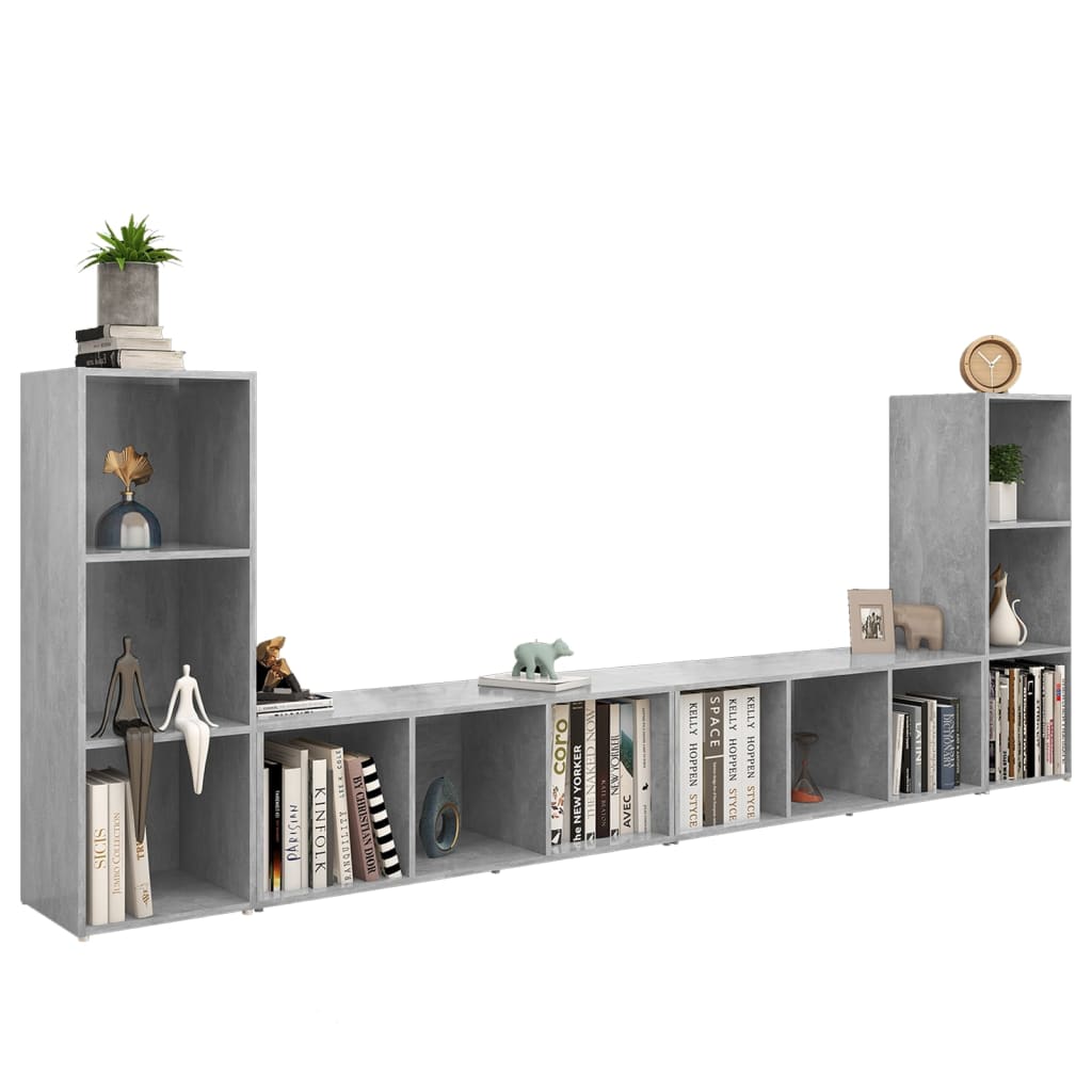 TV cabinets, 4 pcs., grey, 107x35x37cm, particle board