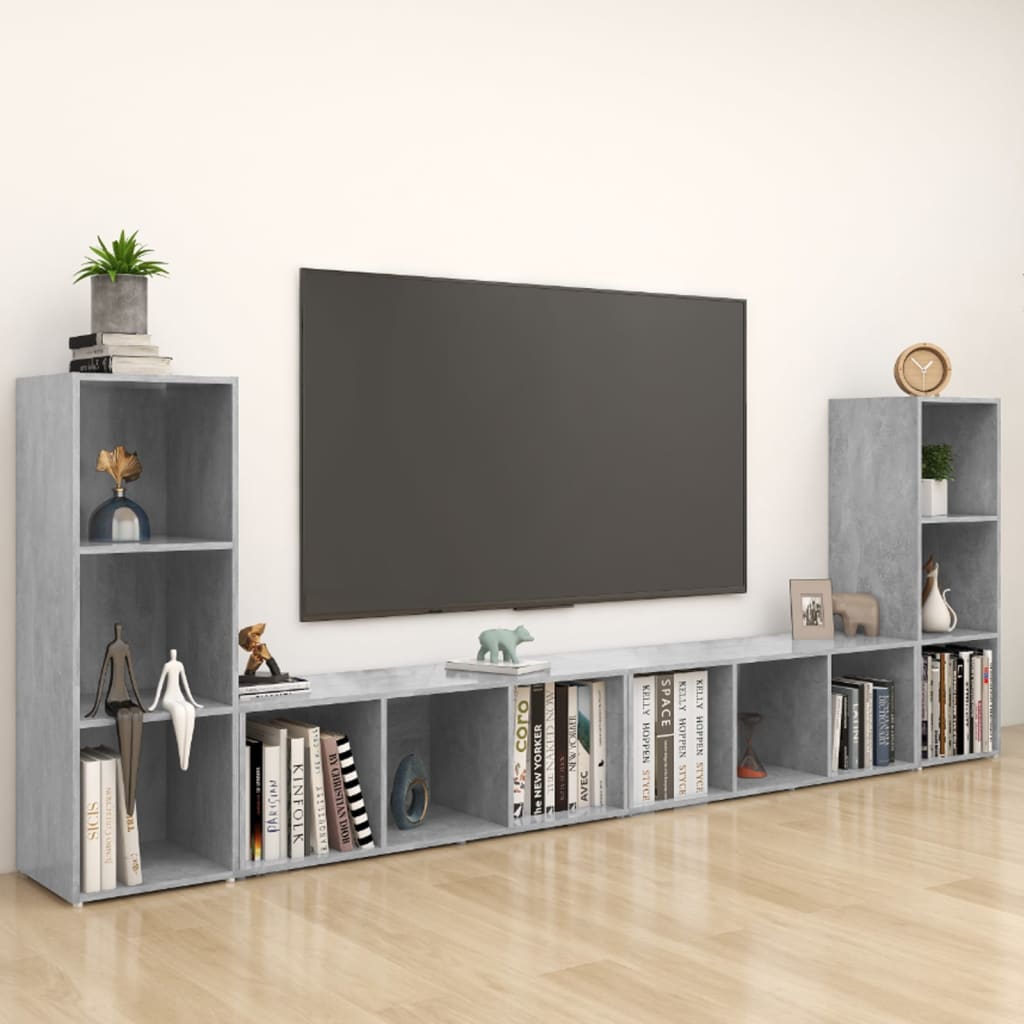 TV cabinets, 4 pcs., grey, 107x35x37cm, particle board