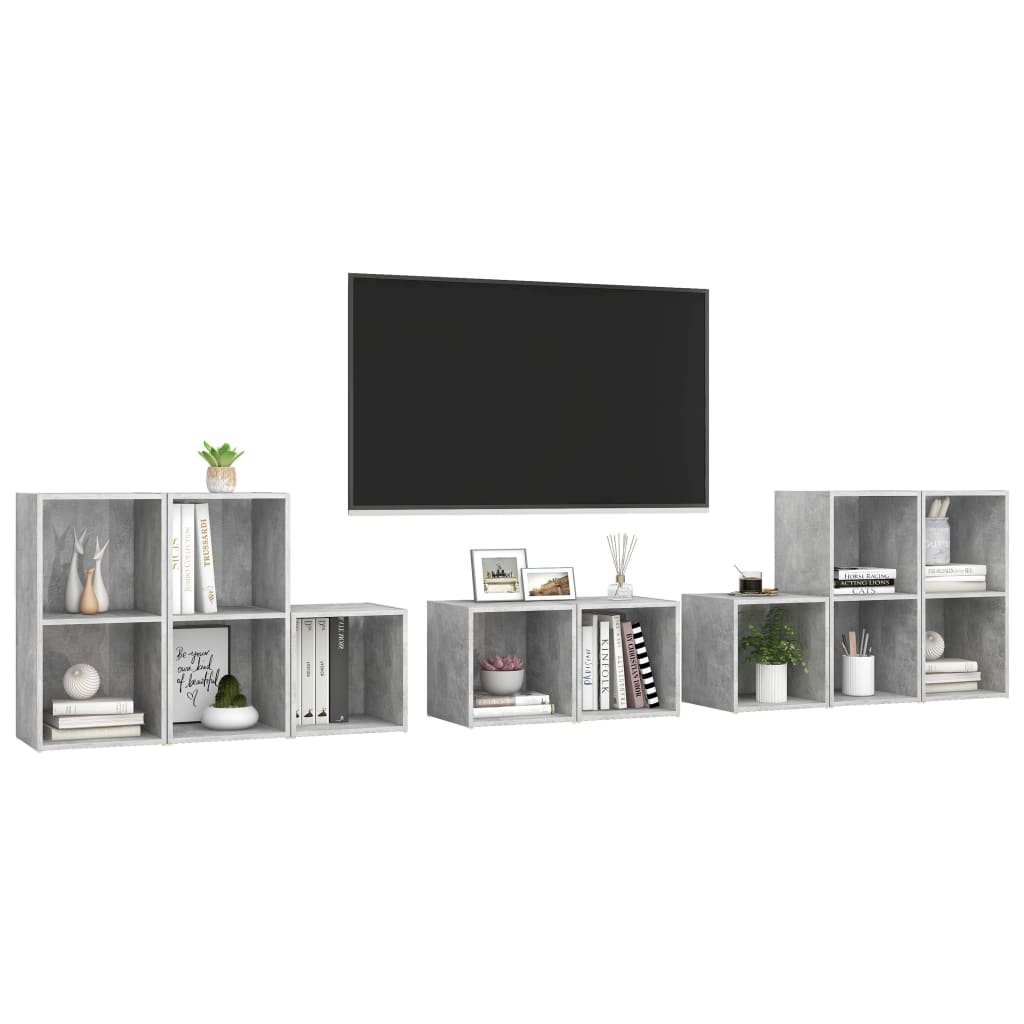 TV cabinet set, 8-piece, concrete, wood