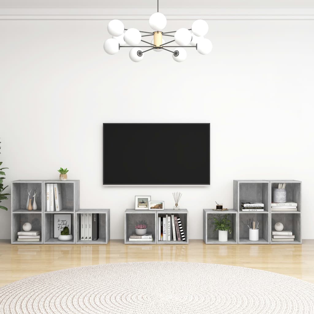 TV cabinet set, 8-piece, concrete, wood