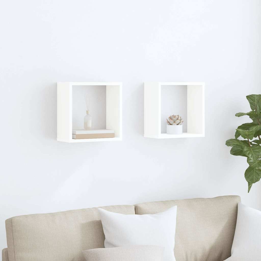 Sieninės lentynos, 2vnt., baltos, 30x15x30cm, kubo formos