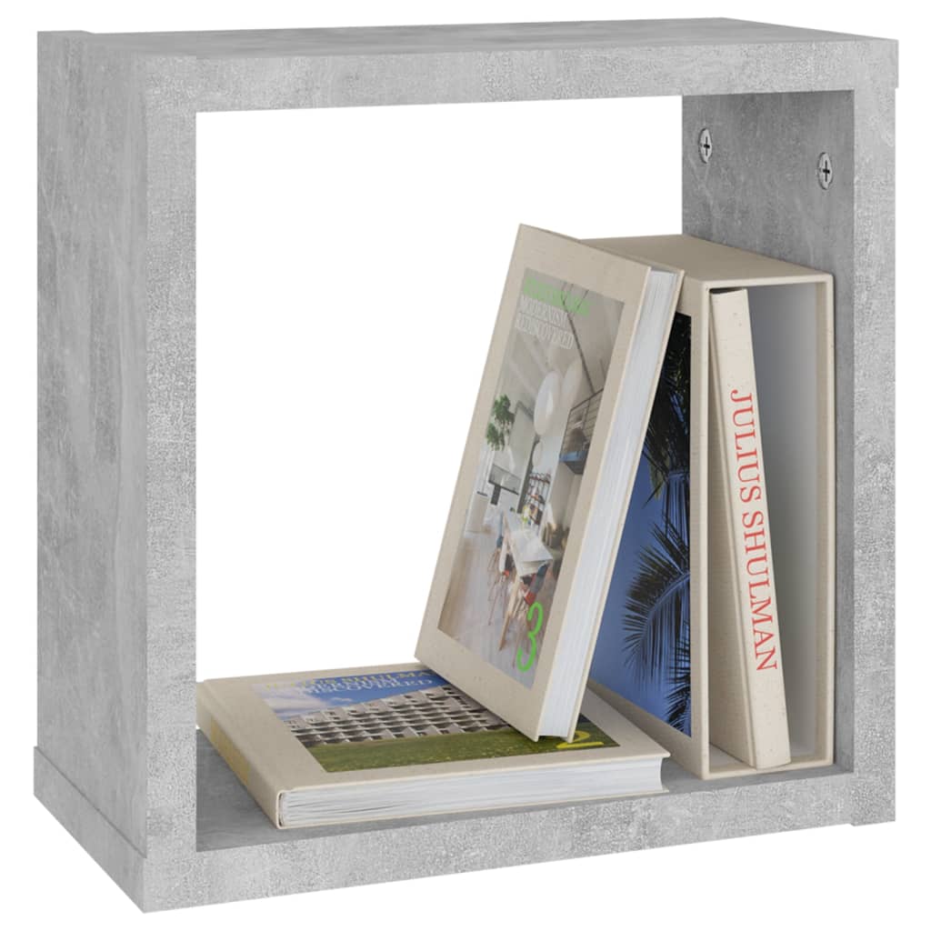 Wall shelves, 6 pcs, grey, 30x15x30cm, cube shaped