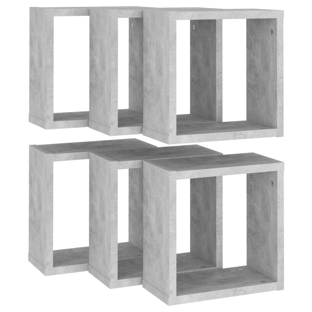 Wall shelves, 6 pcs, grey, 30x15x30cm, cube shaped