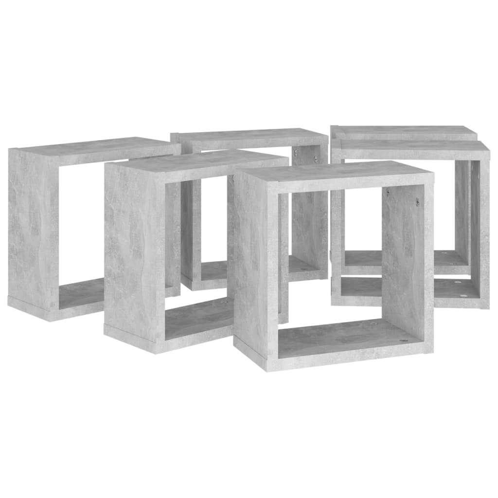 Wall shelves, 6 pcs, grey, 30x15x30cm, cube shaped