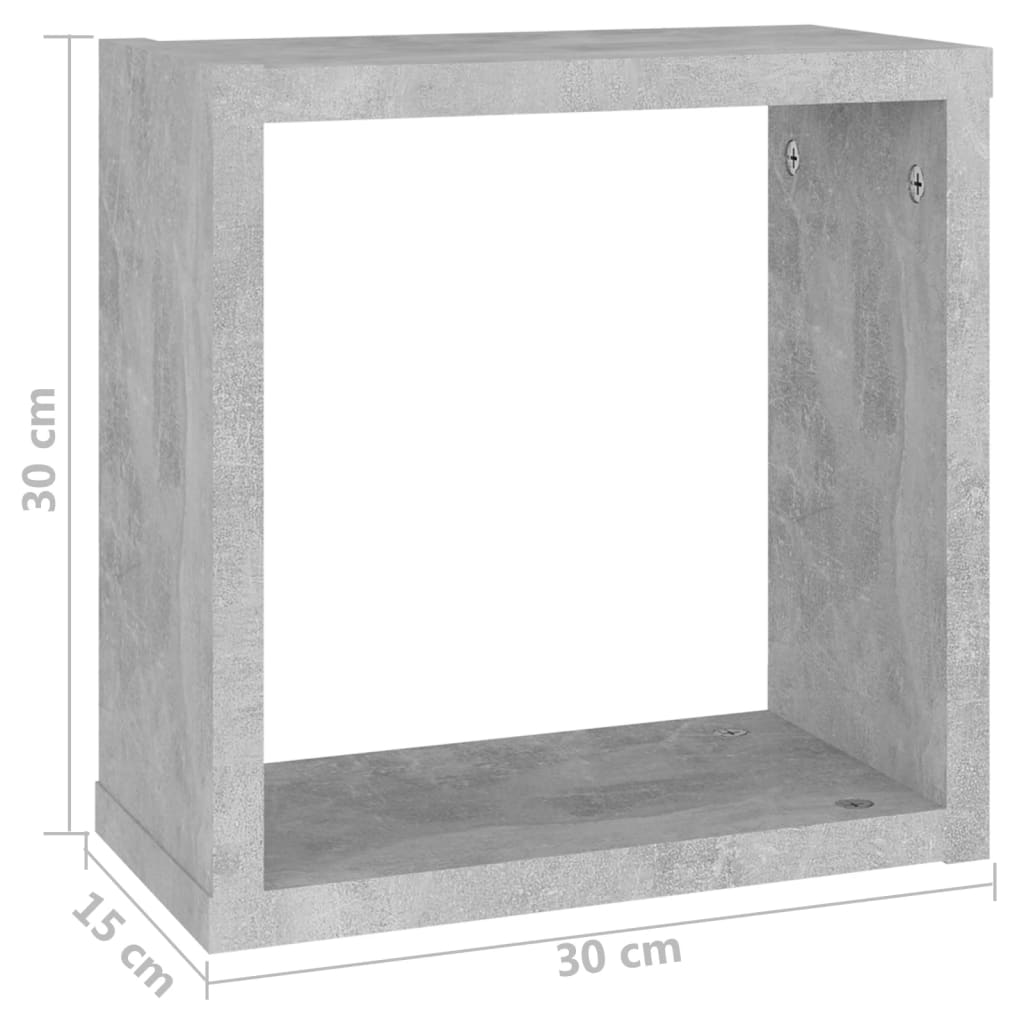 Wall shelves, 6 pcs, grey, 30x15x30cm, cube shaped