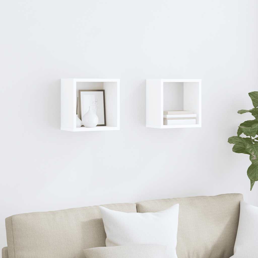 Wall shelves, 2 pcs., white, 26x15x26cm, cube-shaped