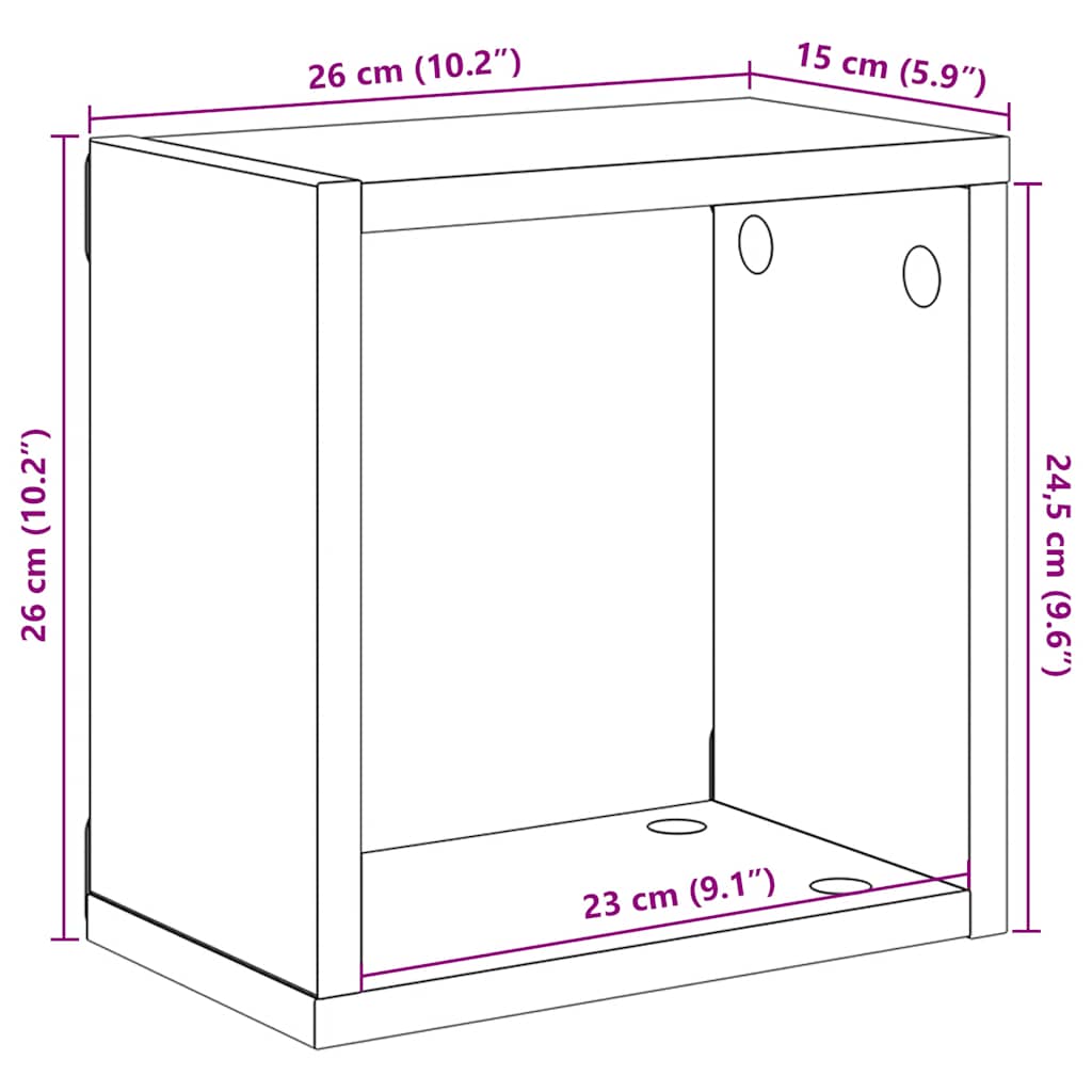 Wall shelves, 2 pcs., white, 26x15x26cm, cube-shaped