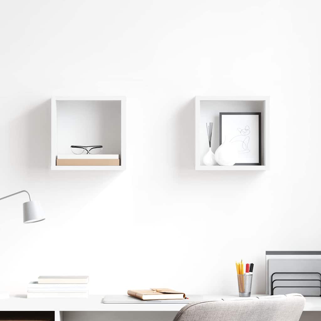 Wall shelves, 2 pcs., white, 26x15x26cm, cube-shaped