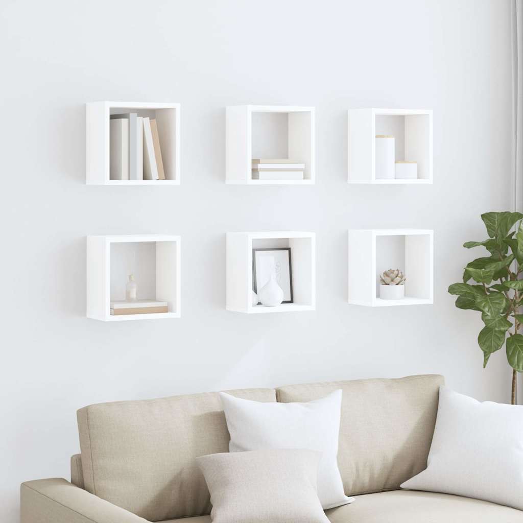 Sieninės lentynos, 6vnt., baltos, 26x15x26cm, kubo formos