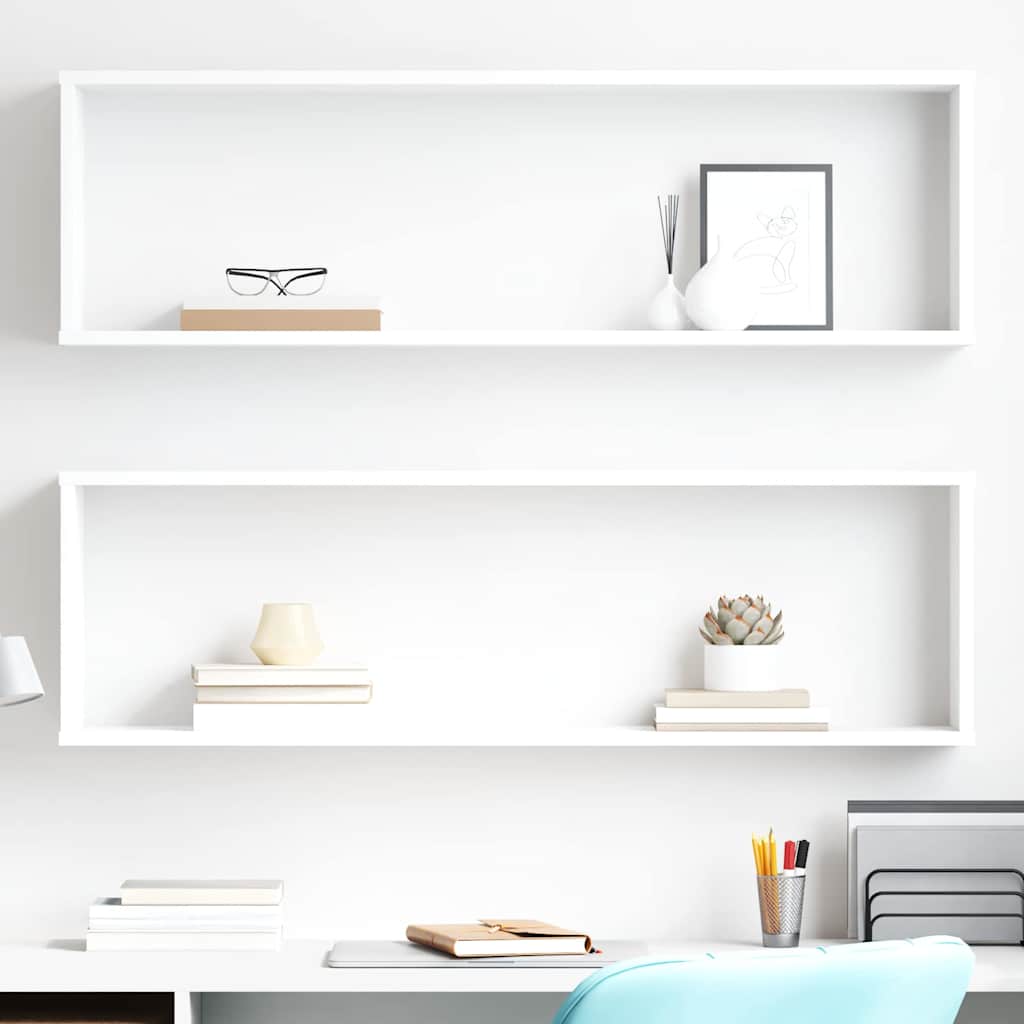 Wall shelves, 2 pcs., white, 100x15x30cm, engineered wood
