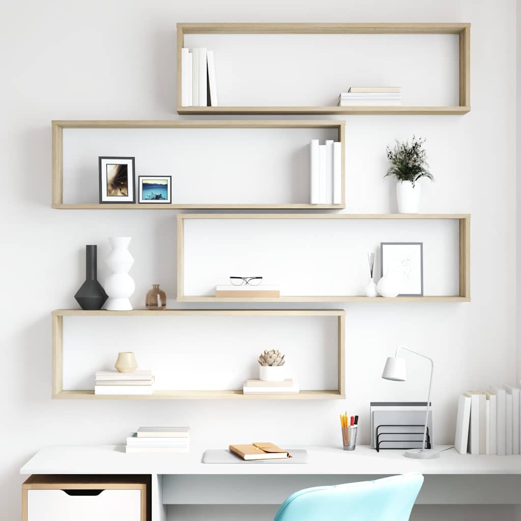 Wall shelves, 4 pcs., oak, 100x15x30cm, finished wood