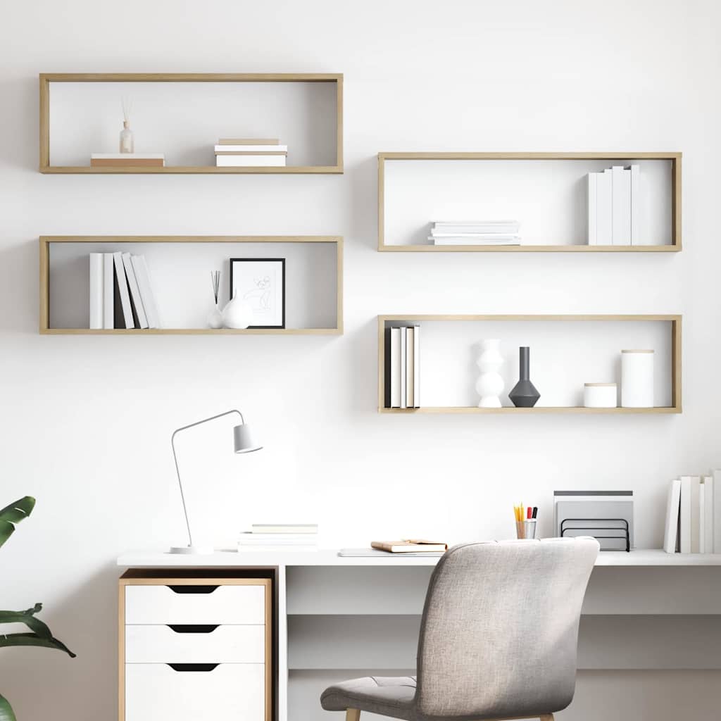 Wall shelves, 4 pcs, oak, 80x15x26.5 cm engineered wood