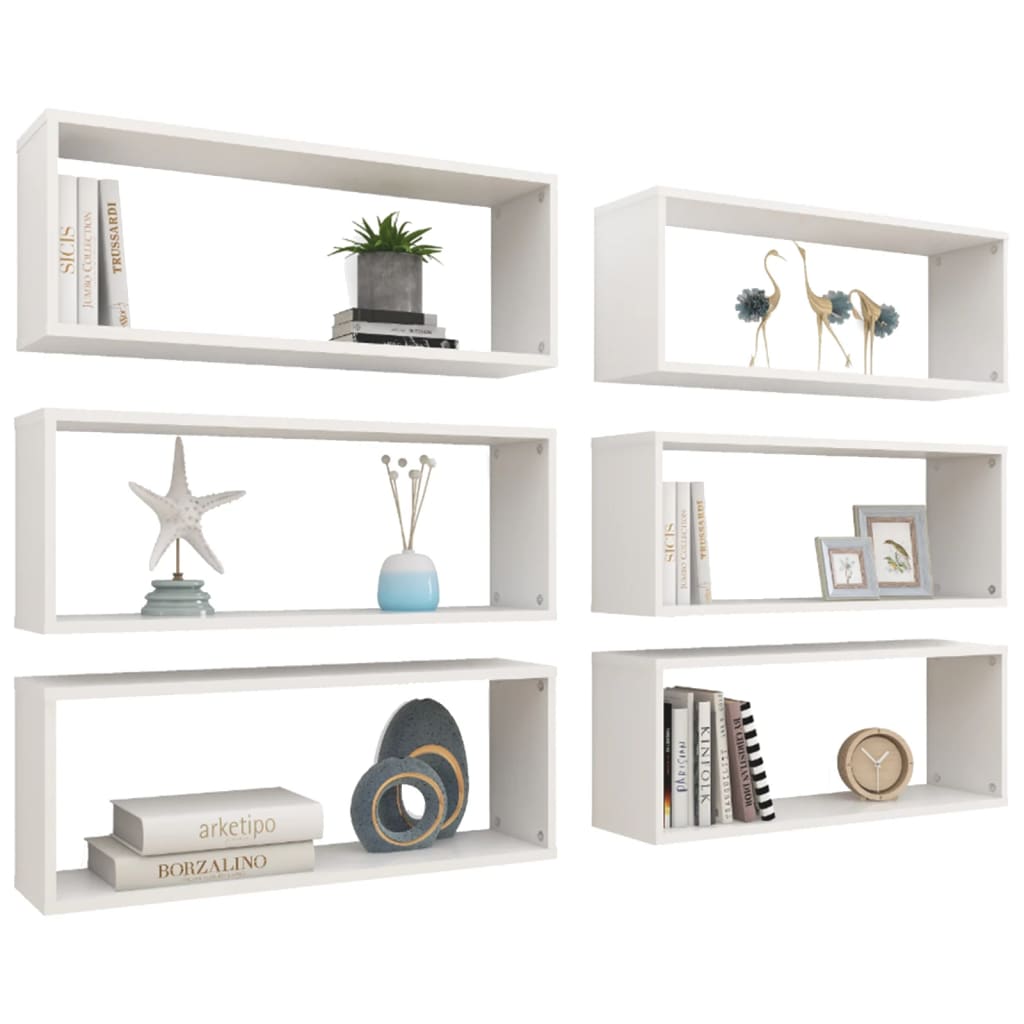 Wall shelves, 6 pcs., white, 60x15x23 cm, engineered wood