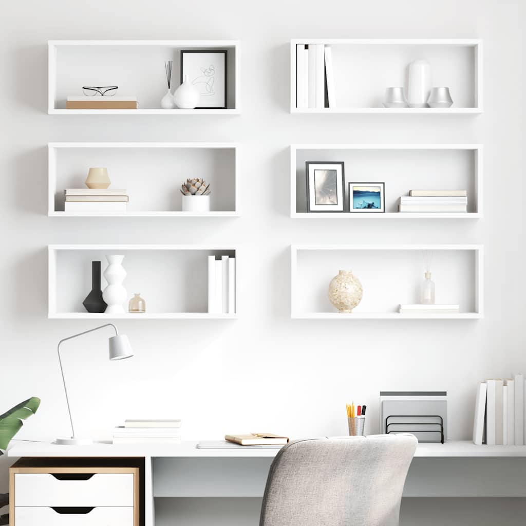 Wall shelves, 6 pcs., white, 60x15x23 cm, engineered wood