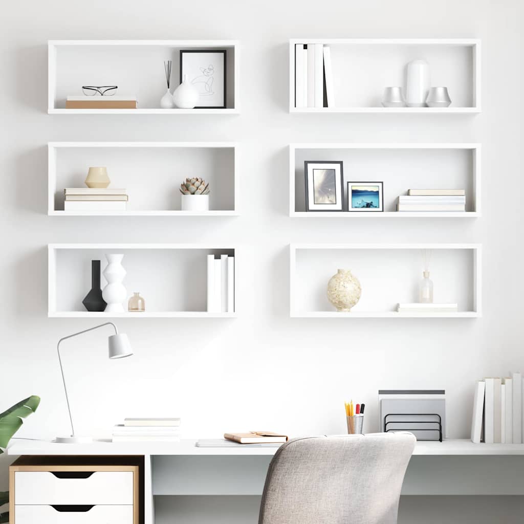 Wall shelves, 6 pcs., white, 60x15x23 cm, engineered wood