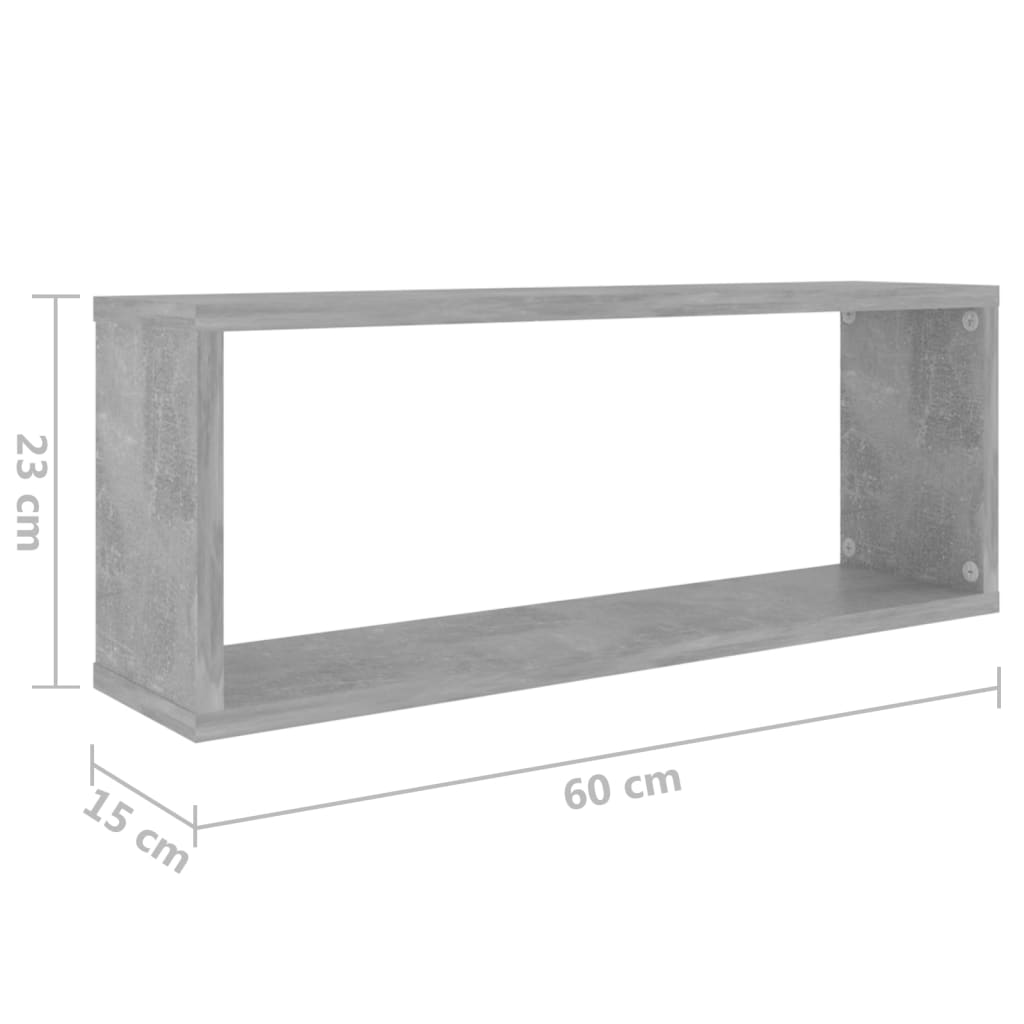 Sieninės lentynos, 2vnt., betono, 60x15x23cm, apdirbta mediena