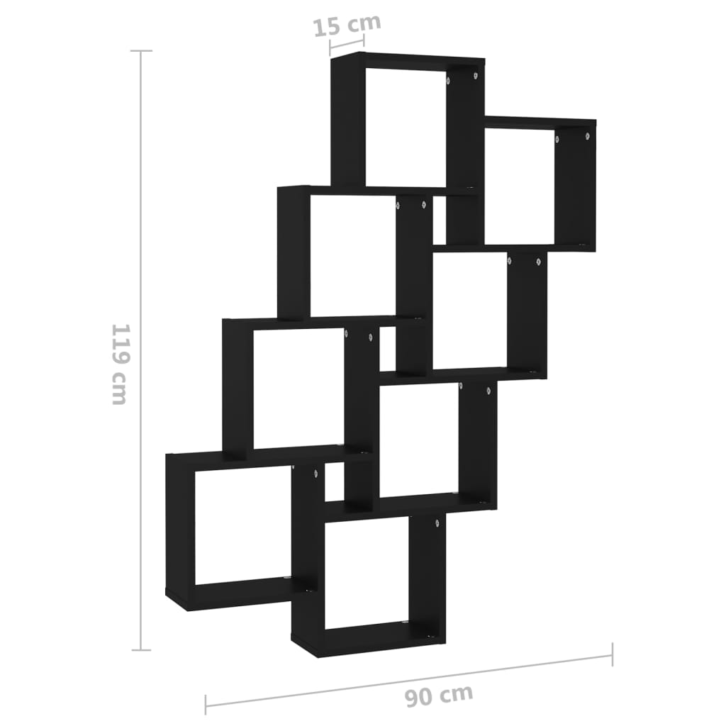 Wall shelf, black, 90x15x119cm, engineered wood