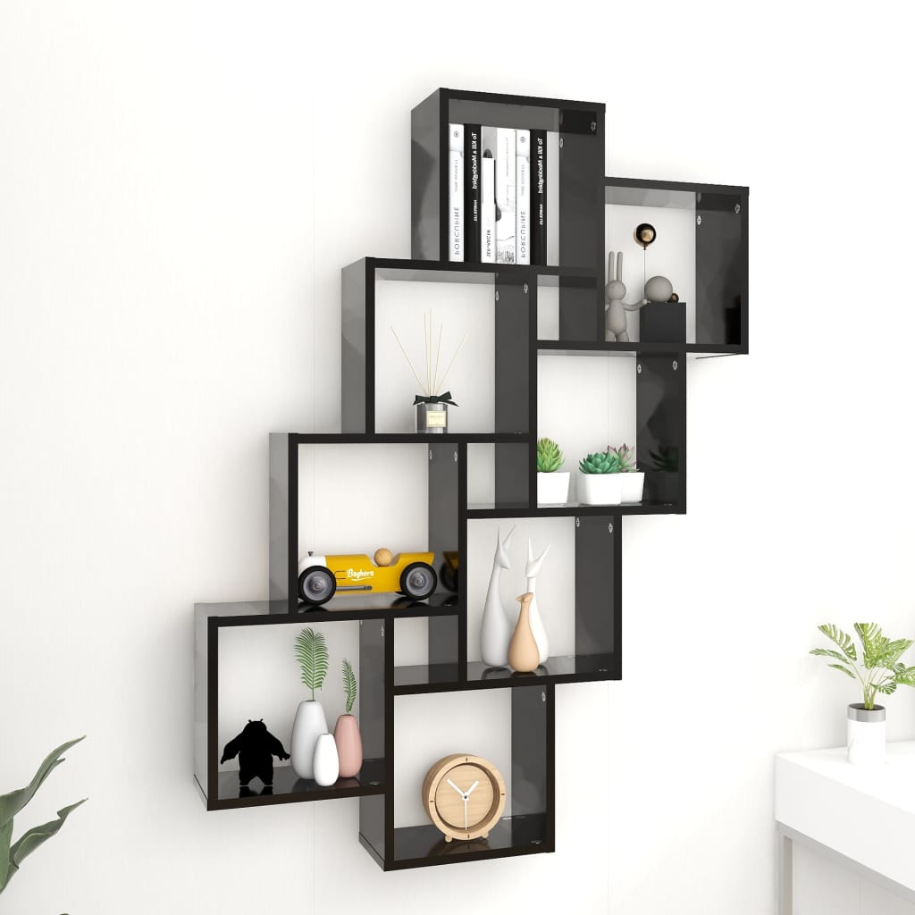 Wall shelf, black, 90x15x119cm, engineered wood