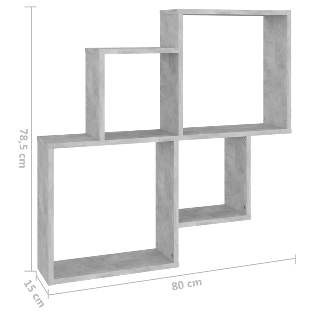 Sienas plaukts, betona pelēks, 80x15x78,5cm, apstrādāta koksne
