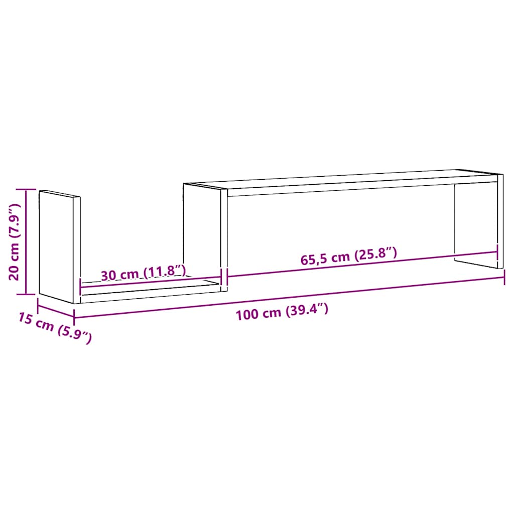 Wall shelves, 2 pcs., white, 100x15x20cm, engineered wood