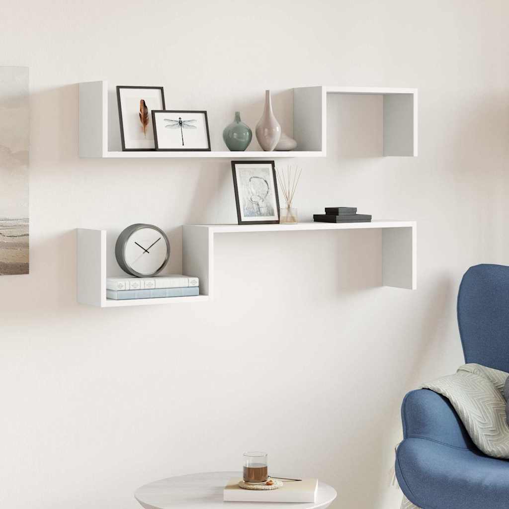 Wall shelves, 2 pcs., white, 100x15x20cm, engineered wood