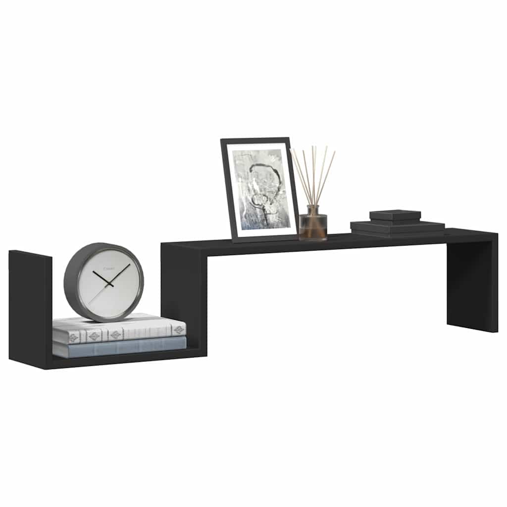 Wall shelves, 2 pcs., black, 100x15x20cm, engineered wood