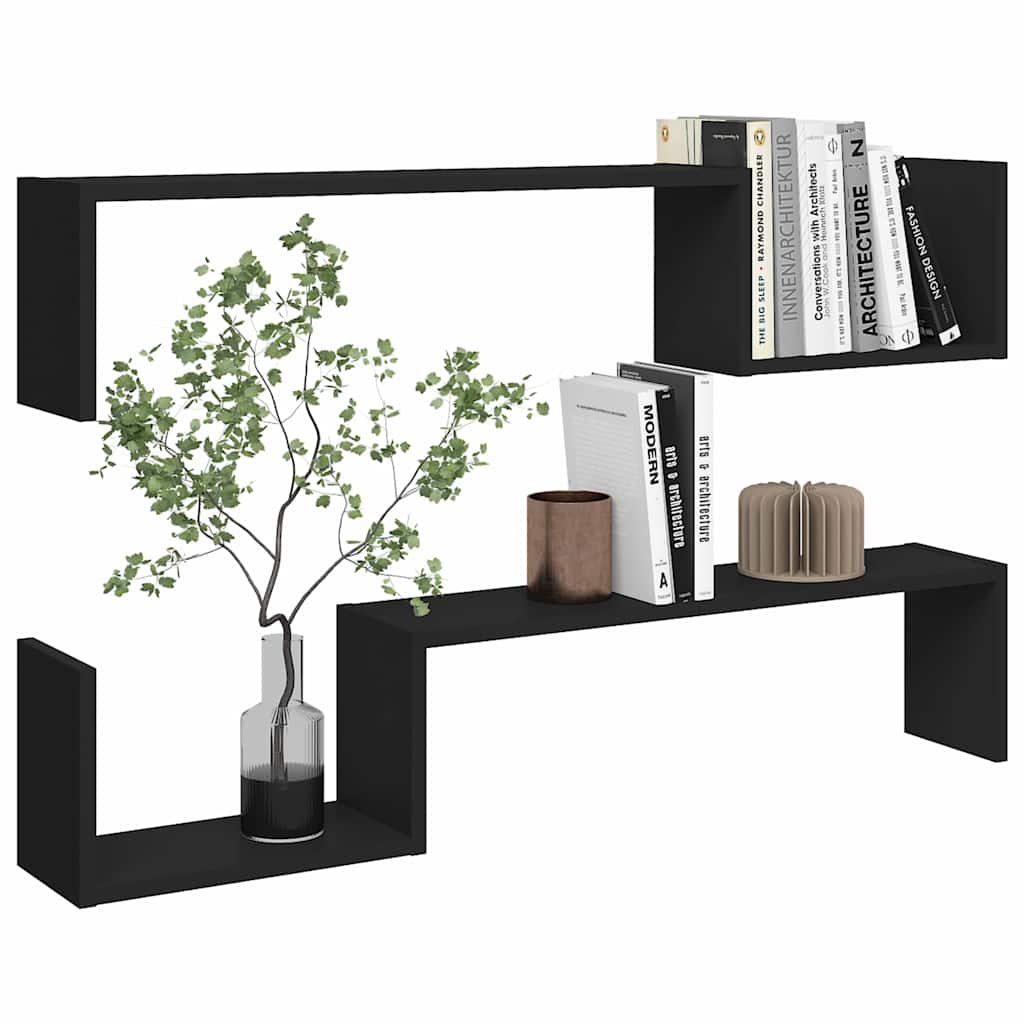 Wall shelves, 2 pcs., black, 100x15x20cm, engineered wood