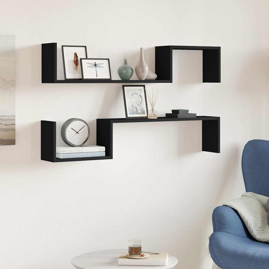 Wall shelves, 2 pcs., black, 100x15x20cm, engineered wood