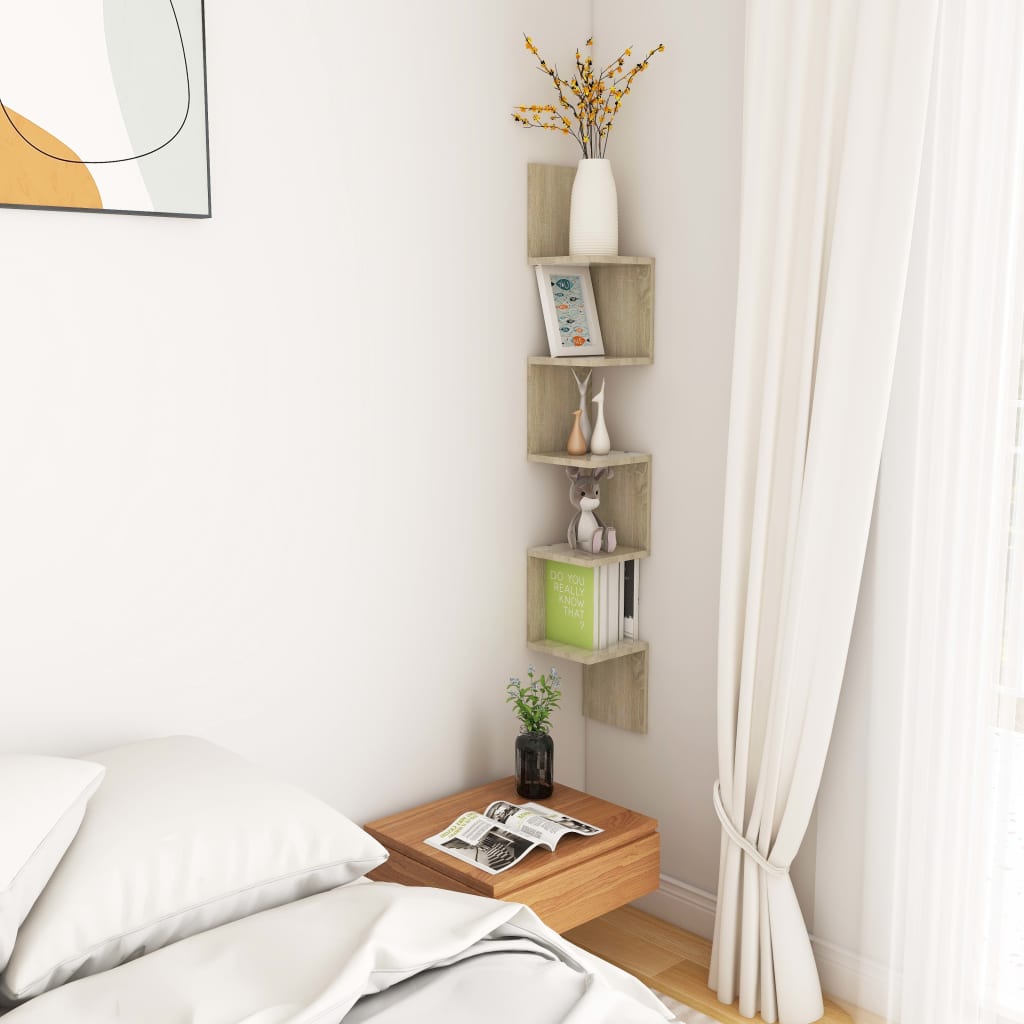Wall corner shelf, oak, 20x20x127.5cm, wood