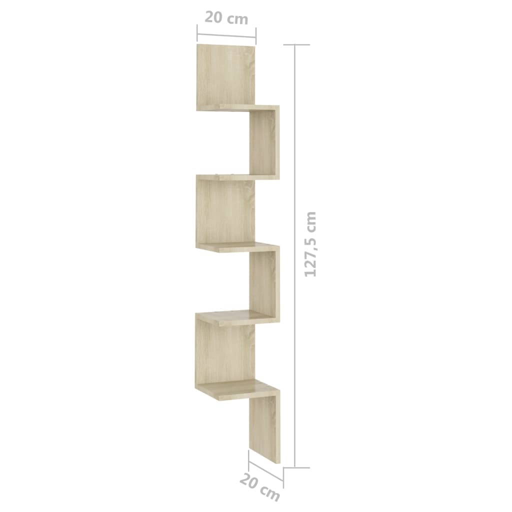 Wall corner shelf, oak, 20x20x127.5cm, wood