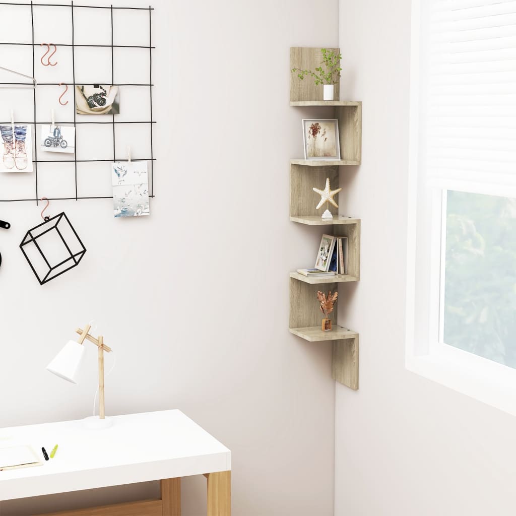 Wall corner shelf, oak, 20x20x127.5cm, wood