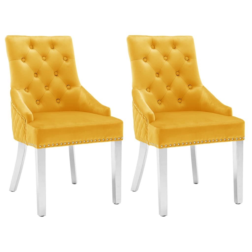 Dining chairs, 2 pcs, yellow, velvet