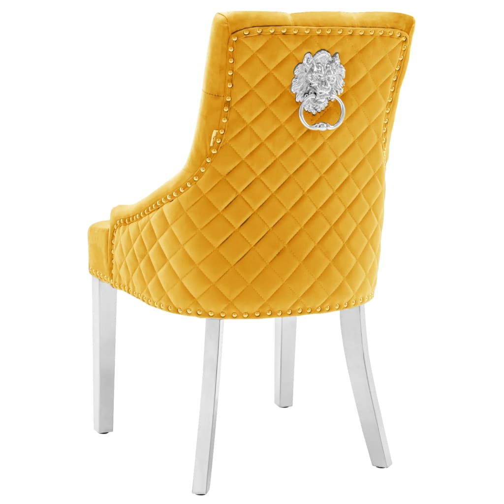 Dining chairs, 2 pcs, yellow, velvet