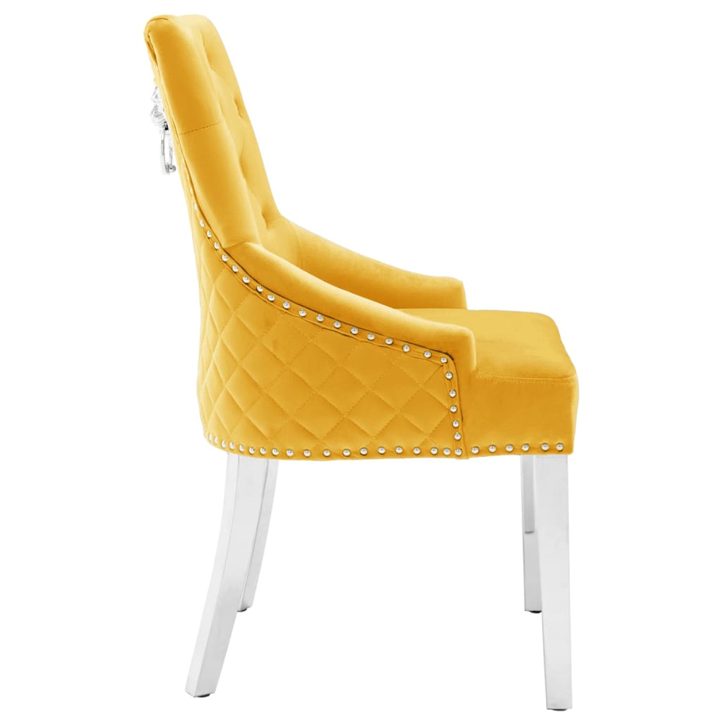 Dining chairs, 2 pcs, yellow, velvet