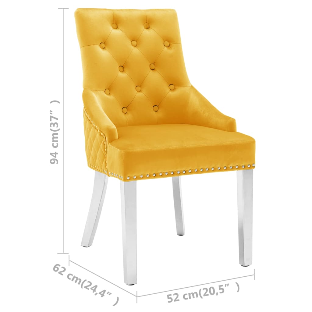 Dining chairs, 2 pcs, yellow, velvet